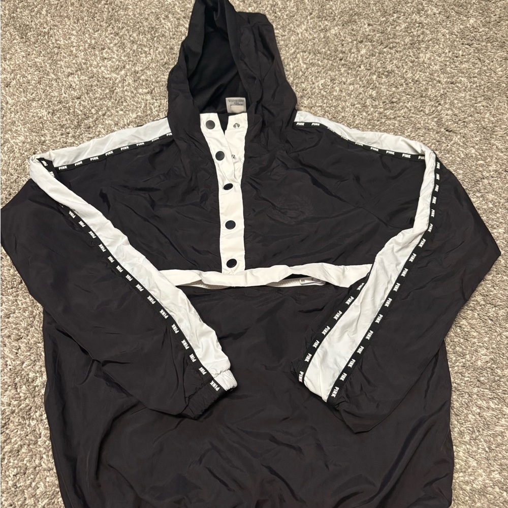 Black and White Hooded Windbreaker